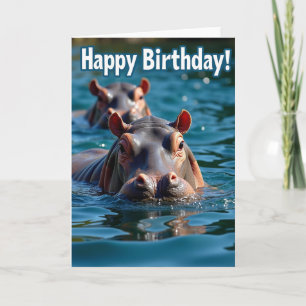 Carte d'anniversaire joyeuse pour hippopotame