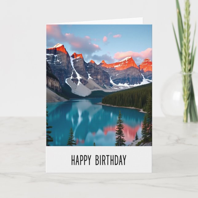 Carte d'anniversaire joyeuse pour un lac alpin (Devant)