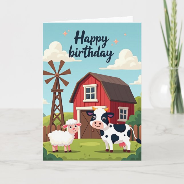 Carte d'anniversaire Joyeuse Scène de Ferme (Devant)