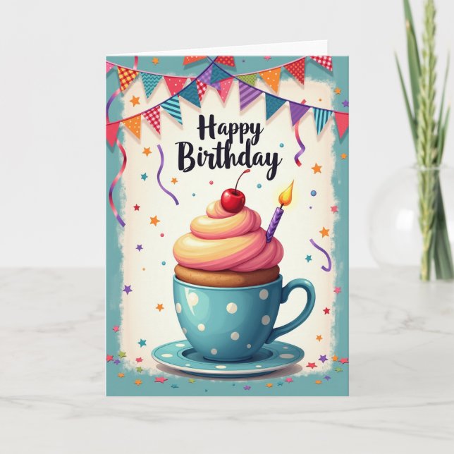 Carte d'anniversaire Joyeuse Tasse de Thé (Devant)
