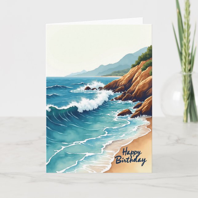 Carte d'anniversaire Joyeuse Vagues Océaniques (Devant)