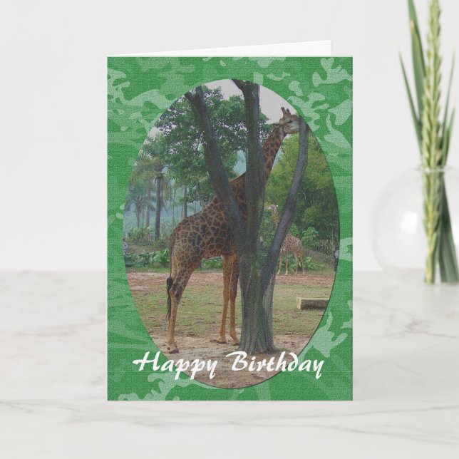 Carte d'anniversaire joyeux avec girafe dans le ca (Devant)