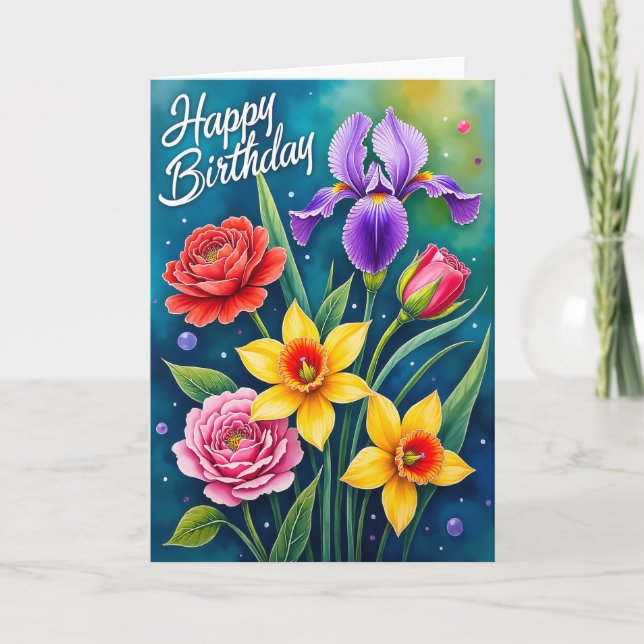 Carte d'anniversaire Joyeux Blooms (Devant)