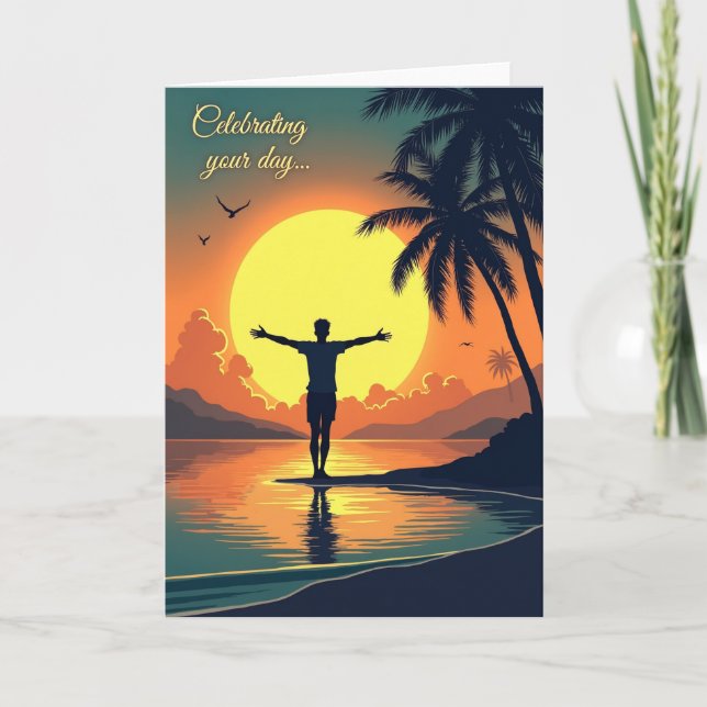 Carte d'anniversaire Joyeux Coucher de Soleil (Devant)