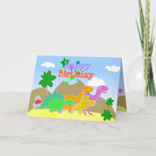 Carte d'anniversaire joyeux Dinosaures Caricature 