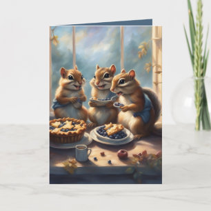 Carte d'anniversaire Joyeux écureuils et tarte aux