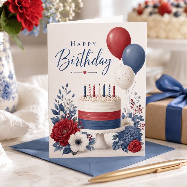 Carte d'anniversaire joyeux juillet rouge blanc &  (Créateur téléchargé)