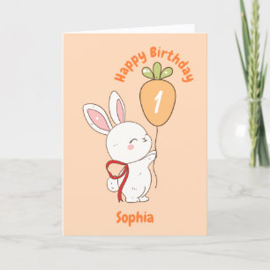 Carte d'anniversaire Joyeux Lapin Carotte Ballon