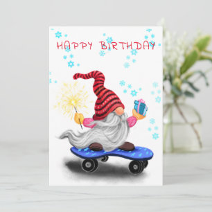 Carte d'anniversaire Joyeux patineur Gnome avec ca