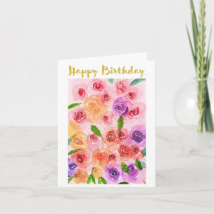 Carte d'anniversaire joyeux roses et fleurs