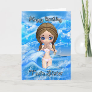 carte d'anniversaire jumelle - fille nage