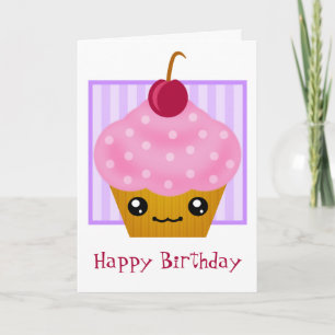 Carte d'anniversaire Kawaii Cupcake