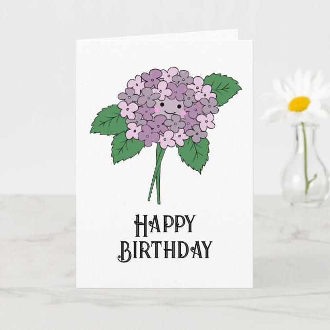 Carte d'anniversaire Kawaii Hydrangea dessinée à l (Petite plante)