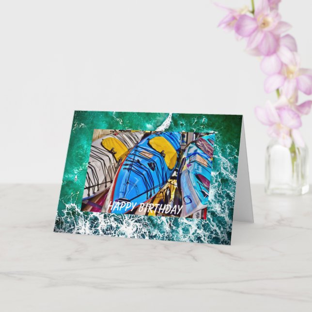 Carte d'anniversaire Kayaks, 5" x 7" pliée (Orchidée)