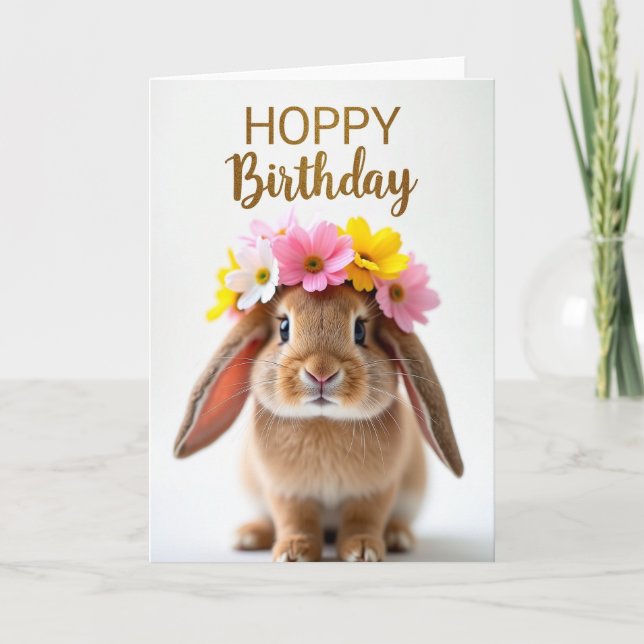 Carte d'anniversaire Lapin Floral (Devant)