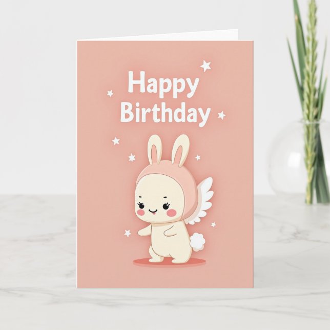 Carte d'anniversaire Lapin Rose (Devant)
