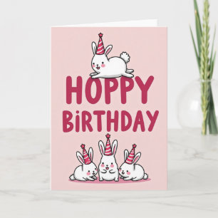 Carte d'anniversaire Lapin Rose