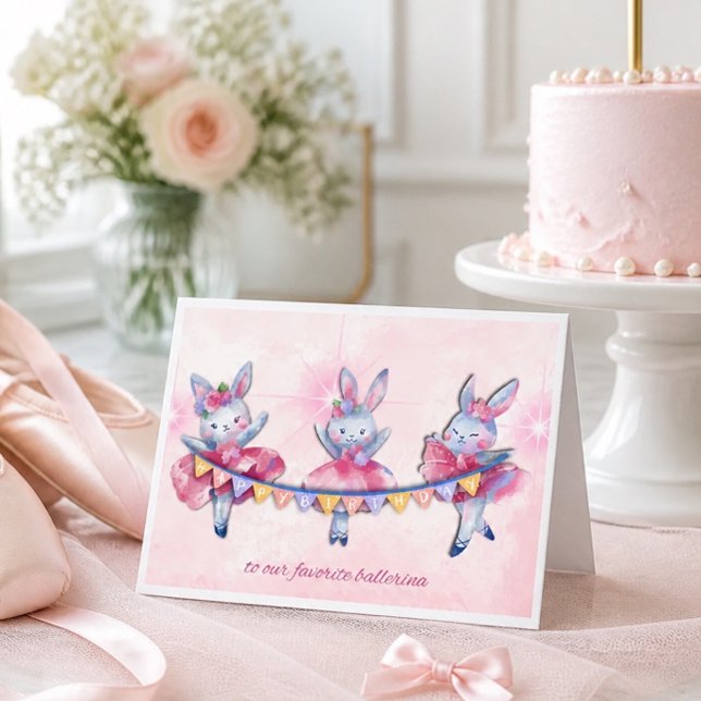 Carte d'anniversaire Lapins Ballerine Rose (Créateur téléchargé)