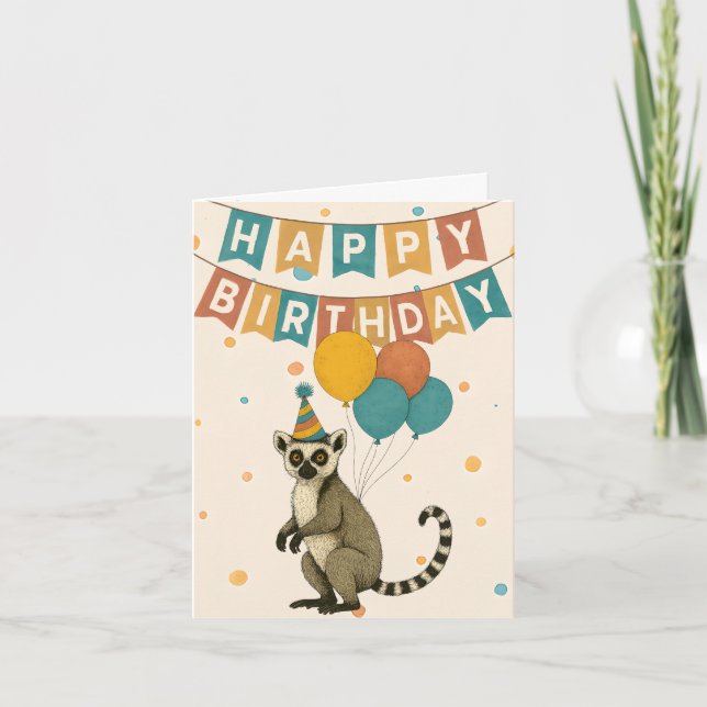 Carte d'anniversaire Lemur - animal de fête (Devant)