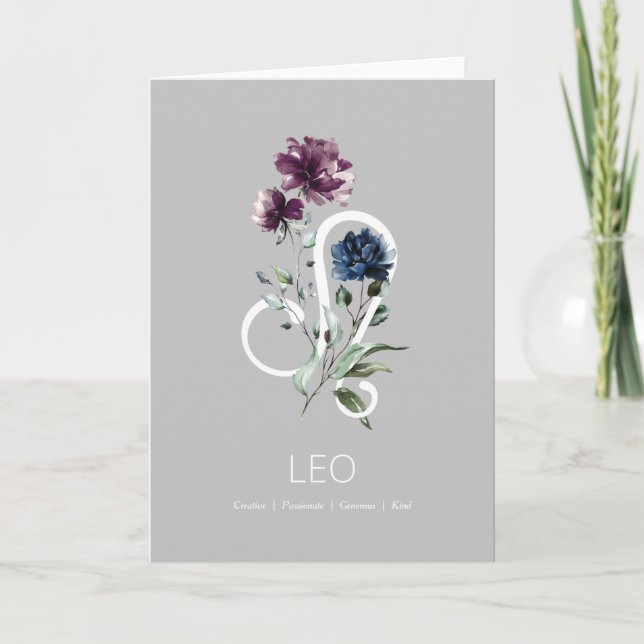 Carte d'anniversaire Leo moderne Floral Zodiac Sta (Devant)