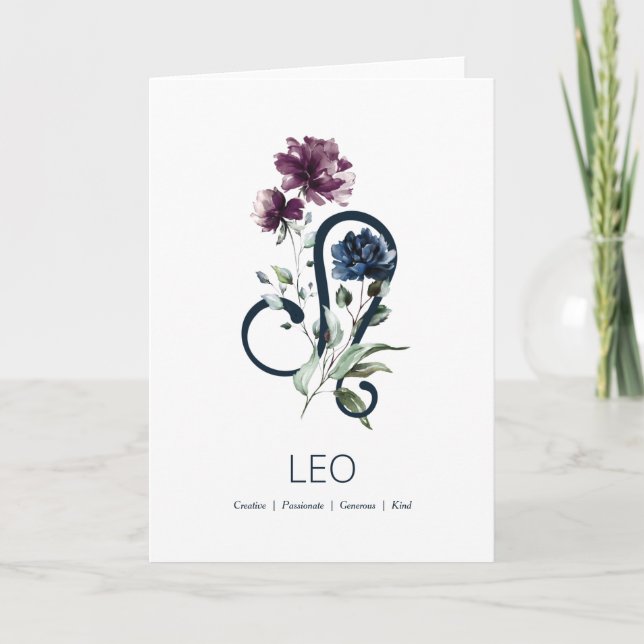 Carte d'anniversaire Leo moderne Floral Zodiac Sta (Devant)