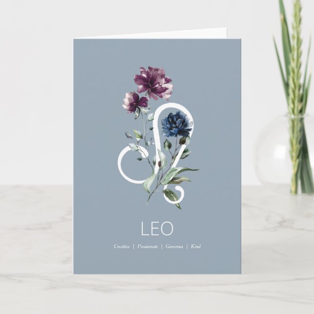 Carte d'anniversaire Leo moderne Floral Zodiac Sta (Devant)