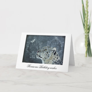 Carte d'anniversaire Léopard des neiges et papillo