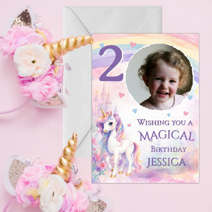 Carte d'anniversaire Licorne 2 ans avec une photo