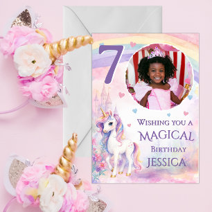Carte d'anniversaire Licorne 7 ans avec une photo