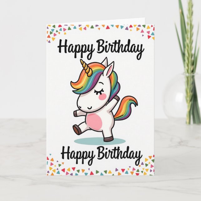 Carte d'anniversaire licorne arc-en-ciel douce (Devant)