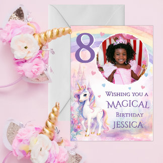 Carte d'anniversaire Licorne avec une Photo 8 ans
