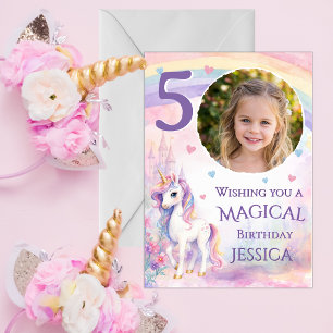 Carte d'anniversaire Licorne avec une Photo pour 5