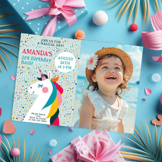 Carte d'anniversaire licorne colorée avec photo