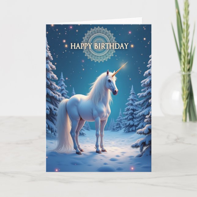 Carte d'anniversaire licorne gelée (Devant)