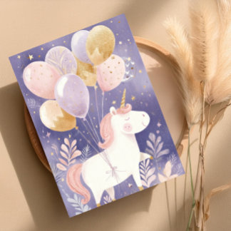 Carte d'anniversaire licorne ludique – Rose et Or