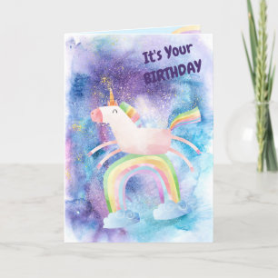 Carte d'anniversaire licorne mignonne au-delà de l