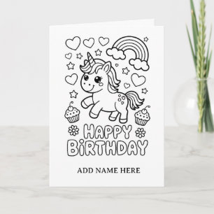 carte d'anniversaire licorne pliée à colorier soi-