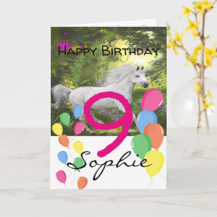 Carte d'anniversaire licorne pour fille de 9 ans