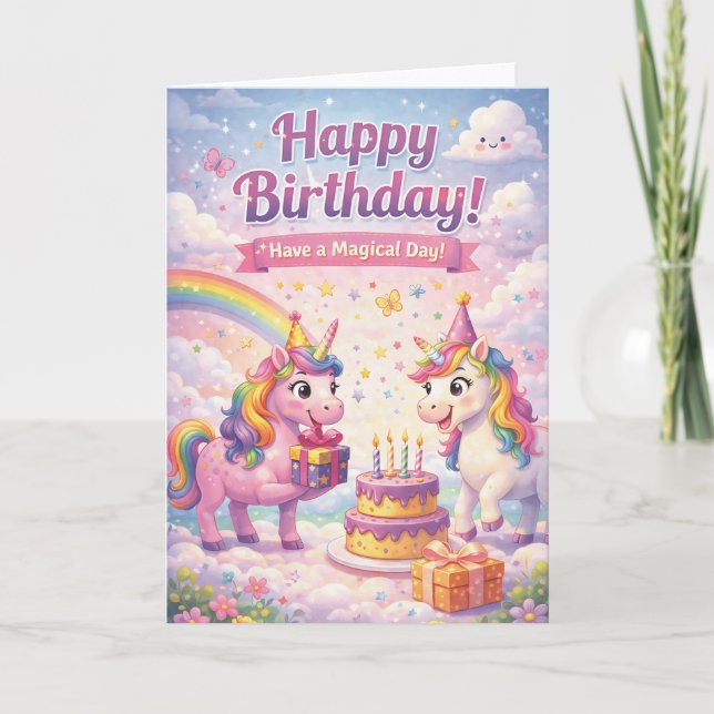 Carte d'anniversaire Licorne pour Filles (Devant)