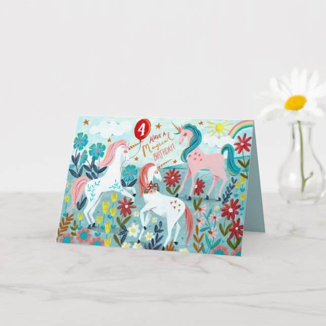 Carte d'anniversaire licorne pour filles mignonnes (Petite plante)