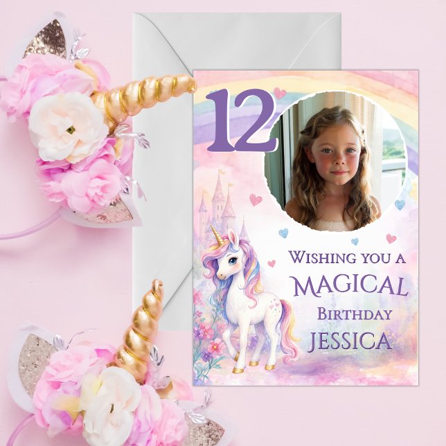 Carte d'anniversaire Licorne Une Photo 12 ans (Créateur téléchargé)