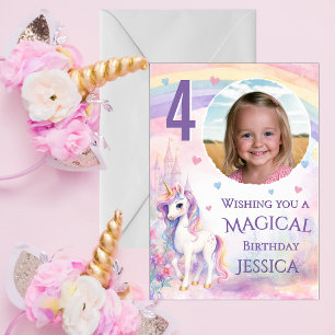 Carte d'anniversaire Licorne une Photo 4 ans
