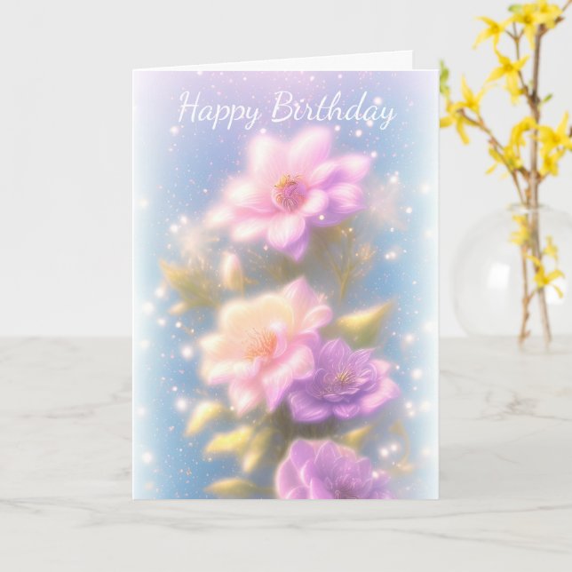 Carte D'Anniversaire Lilac Et Rose (Fleur jaune)