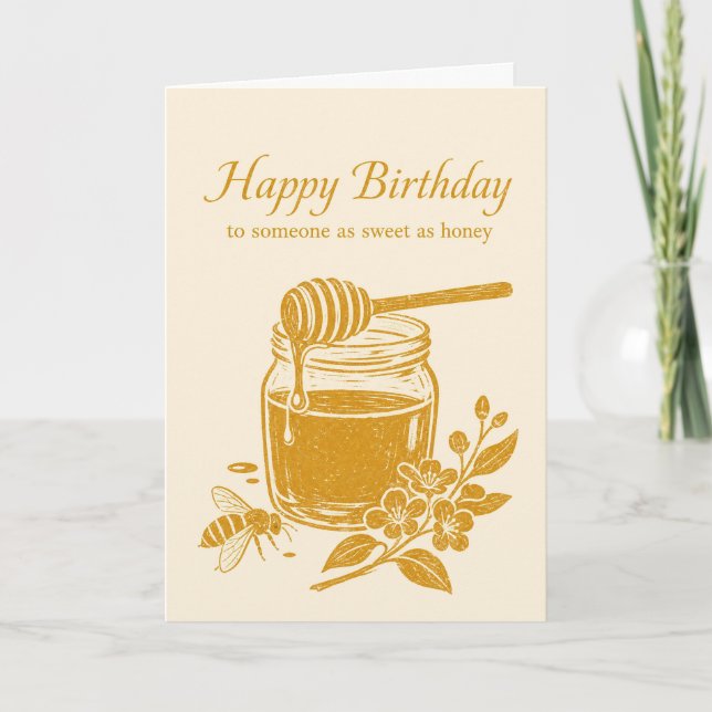 Carte d'anniversaire linogravure Pot à miel Apicul (Devant)