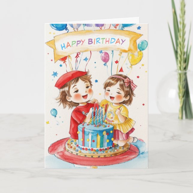 Carte d'anniversaire Little Twins (Devant)