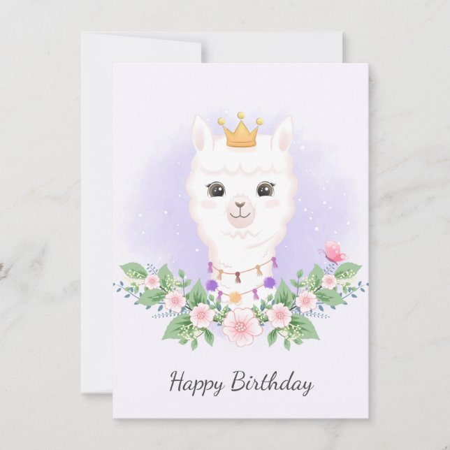 Carte d'anniversaire Llama et bouquet aquarelle (Devant)