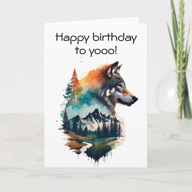 Carte d'anniversaire Loup à l'aquarelle pour les a (Devant)