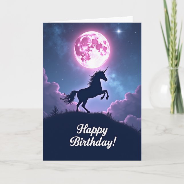 Carte d'anniversaire Lune Magenta (Devant)