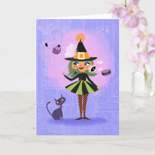 Carte d'anniversaire Magic Witch Green Hair
