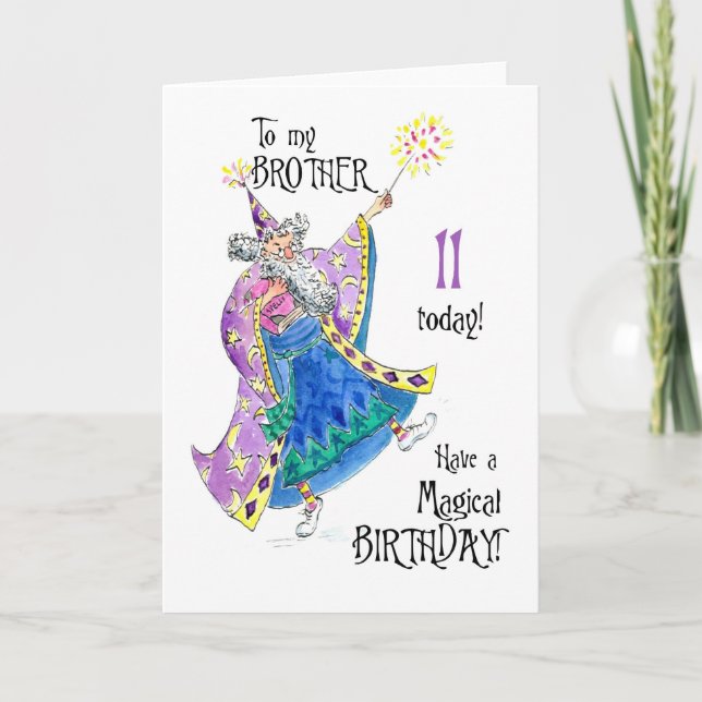 Carte d'anniversaire 'magicien' 11e pour un frère (Devant)